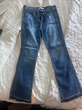 KanCan Dark Blue Flare Jeans with Subtle Distressing